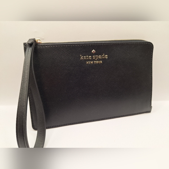 kate spade Handbags - Kate Spade New York Saffiano Black Leather Wristlet Zip Clutch